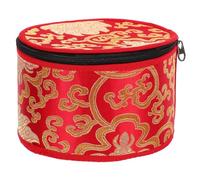 Estuche Cremallera Budista Cuenco para Sonido de Algodón Rojo | Bordado a Mano, Acabado Liso, para Singing Bowl, Diseño Nepal Tibetano