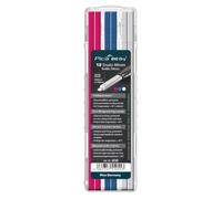 Estuche de 12 minas de marcado permanente en colores rosa, azul y blanco para portaminas, ideales para uso escolar y artístico.
