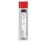 Estuche de 12 minas rojas para portaminas, diseño fino, ideal para dibujo y escritura precisa en trabajos artísticos y técnicos.