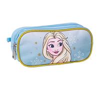 Estuche de 2 Compartimentos de Frozen - Color Azul - 22,5x8x10 cm - Fabricado con 100% Poliéster - Cierre de Cremallera - Estampado de Elsa - Producto Original Diseñado en España
