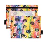 Estuche de 3 anillos con cierre de bola de ojos aterradores de Halloween con 3 anillos, paquete de 2 bolsas de maquillaje transparente para suministros de oficina