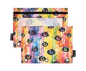 Estuche de 3 anillos con cierre de bola de ojos aterradores de Halloween con 3 anillos, paquete de 2 bolsas de maquillaje transparente para suministros de oficina