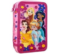 Estuche de 3 compartimentos completo, para princesas Disney Fan, 44 piezas incluidas, bolígrafos, lápices, rotuladores, ceras, tijeras - escuela primaria y regalo - gadget oficial para niña