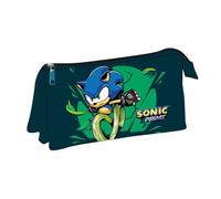 Estuche de 3 Compartimentos de Sonic Prime - Color Azul Oscuro - 11,5 x 2 x 22,5 cm - Cierre de Cremallera - Versátil y Duradero - Producto Original Diseñado en España