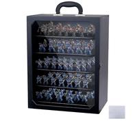 Estuche de almacenamiento en miniatura, estuche de transporte en miniatura para miniaturas coleccionables, vitrinas de madera con 5 bandejas y un trozo de puntos adhesivos de doble cara, funda de