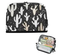 Estuche de almacenamiento para lápices con cremallera, diseño de cactus blanco, beige, negro, para niñas, arte animal, para niños, suministros de vuelta a la escuela