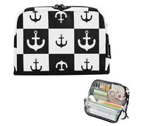Estuche de almacenamiento para lápices, diseño de ancla, color negro y blanco, estuche con cremallera, estuche para lápices para el aula, impresiones artísticas para niños y adultos, organizador de
