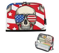 Estuche de almacenamiento para lápices, diseño de calavera y rayas rojas, con cremallera, estuche grande para lápices, bonito estuche para bolígrafos, marcador para niñas, organizador de suministros