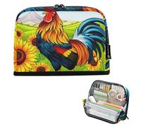 Estuche de almacenamiento para lápices, diseño de dibujos animados, gallo y girasol, estuche con cremallera, estuche para lápices para adolescentes y niñas, estuche para bolígrafos, niños, oficina