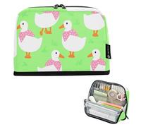 Estuche de almacenamiento para lápices, diseño de gansos blancos y verdes, estuche grande con cremallera, para niñas, para el aula, artículos de papelería para estudiantes, suministros de vuelta a la