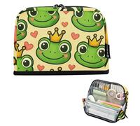 Estuche de almacenamiento para lápices, diseño de rana y coronas de príncipe, estuche con cremallera, estuche grande y bonito para niñas, animales, universidad, suministros de oficina