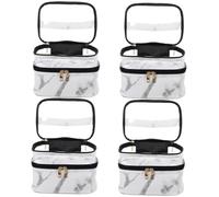 Estuche de aseo transparente de 4 piezas, estuche de cosméticos de mármol, estuche de lavado para el cuidado de la piel blanca, gran estuche de maquillaje de viaje de PVC, Blanco. 4 unidades