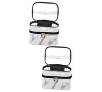 Estuche de aseo transparente de 4 piezas, estuche de cosméticos de mármol, estuche de lavado para el cuidado de la piel blanca, gran estuche de maquillaje de viaje de PVC, 2 unidades blancas