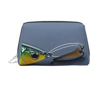 Estuche de belleza portátil impreso con varios tipos de cebos de pesca, bolsa de viaje compacta con ranuras interiores organizadas para uso diario, Silver, One Size