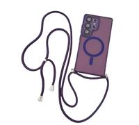 Estuche de Carga inalámbrica con cordón Ajustable y Correa Cruzada para Samsung S25, S23, S24 Ultra y S22 Plus, Protector de Lente, Morado Oscuro, para S25 Ultra