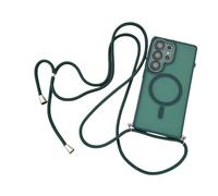 Estuche de Carga inalámbrica con cordón Ajustable y Correa Cruzada para Samsung S25, S23, S24 Ultra y S22 Plus, Protector de Lente, Verde Oscuro, para S24