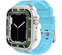 Estuche de cerámica con kit de modificación de la banda de reloj, para 8 7 45 mm de metal de acero inoxidable de acero inoxidable con correa de ajuste de ajuste de silicona, para iWatch Series 6 SE 5