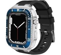 Estuche de cerámica con kit de modificación de la banda de reloj, para 8 7 45 mm de metal de acero inoxidable de acero inoxidable con correa de ajuste de ajuste de silicona, para iWatch Series 6 SE 5