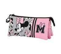 Disney Minnie Mouse Ribbons-Estuche Portatodo Triple ECO, Gris, 23 x 11 cm