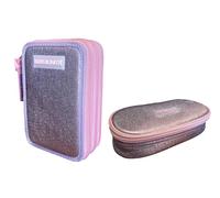 Estuche de color liso con 3 cremalleras Elegant Glamour Gradient rosa violeta completo de papelería + estuche ovalado con cremallera para escuela niña + llavero y bolígrafo de color