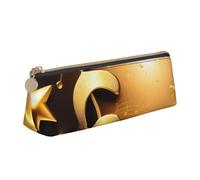Estuche de cosméticos con diseño de notas musicales doradas con estampado de estrella brillante caída, gran capacidad, diseño triangular, soporte para bolígrafos con cremallera para herramientas de