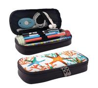 Estuche de cosméticos con solapa de piel con estampado de estrella de mar marina y coral, bolsa de cosméticos, bolsa de almacenamiento con cremallera, bolsa de papelería con solapa de, Negro -, Talla