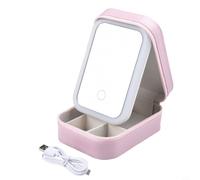 Estuche de cosméticos todo en uno con un espejo ajustable iluminado y compartimentos espaciosos para artículos de belleza (rosa)