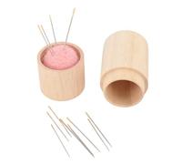 Estuche de costura de madera, porta agujas redondo de madera, alfiletero de gran capacidad con 12 agujas de bordar para el hogar y viajes. (Rosa)