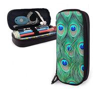 Estuche de cuero adorable organizador de papelería de pavo real verde duradero con cremallera bolsa para bolígrafos para adultos y niñas oficina, color, 5.0cm*10.5cm*20.5cm, Estuche para lápices