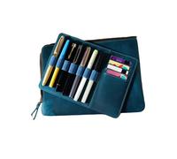 Estuche de cuero con 7 ranuras elásticas para bolígrafos, con cremallera, bandeja de inserción extraíble, ranuras para tarjetas, almacenamiento de herramientas de escritura, organizador de bolígrafos