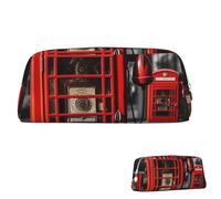 Estuche de cuero con cremallera para lápices, estuche estético para bolígrafos de Inglaterra, Reino Unido, retro, Londres, teléfono, cosméticos, bolsa de maquillaje para hombres y mujeres, Silver