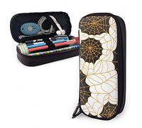 Estuche de cuero con patrón de telaraña de Halloween de gran capacidad, bolsa para lápices, organizador de papelería con caja de almacenamiento con cremallera