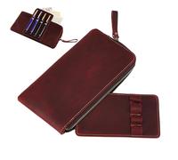 Estuche de cuero, estuche de cuero, organizador de bolígrafos con cremallera, bolsa de piel sintética, soporte de exhibición, organizador de escritorio para el hogar y la escuela, rojo, rojo vino,