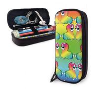Estuche de cuero lindo divertido llama arco iris alpaca pluma bolsa de gran capacidad organizador durable alta capacidad bolsa para niños Colleg, color, 5.0cm*10.5cm*20.5cm, Estuche para lápices