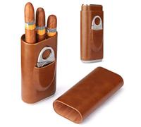 Estuche de cuero para 3 puros, humidor de viaje con madera de cedro y cortador de acero inoxidable, regalo perfecto para hombres, papá, novio, jefe