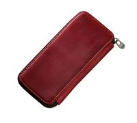 Estuche de cuero para bolígrafos con 3 ranuras divididas, estuche rígido portátil con cremallera para lápices de piel estilográfica para adultos, bolsa enrollable para hombres, rojo vino
