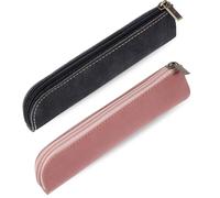 Estuche de cuero para lápices, 2 unidades, estuche delgado portátil pequeño para lápices, bolsas planas suaves con cremallera, bolsa de maquillaje simple, estuche para lápiz labial para mujeres y