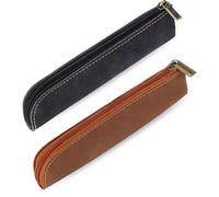 Estuche de cuero para lápices, 2 unidades, estuche delgado portátil, pequeño, plano, suave, con cremallera, bolsa de maquillaje simple, estuche para lápiz labial para mujeres y hombres, hogar,