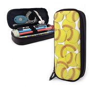 Estuche de cuero para lápices de sóftbol, estuche de papelería amarillo divertido organizador de papelería, bolsa de lápices duradera para la escuela, escuela secundaria y anuncio, color, 5.0cm*10.5cm*20.5cm, Estuche para lápices