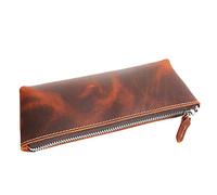 Estuche de Cuero para lápices, Estuche de Piel con Cremallera Multicolor 21x8,5x2,5cm(Red Brown)