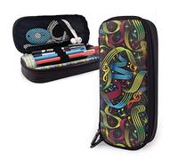 Estuche de cuero para lápices Rock On Bright Music Notes Estuche con cremallera Estuche duradero de alta capacidad para niñas y adultos, color, 5.0cm*10.5cm*20.5cm, Estuche para lápices
