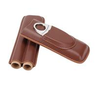 Estuche de cuero para puros de viaje, portátil, con cortador de puros, soporte para 2 puros, oficina de negocios