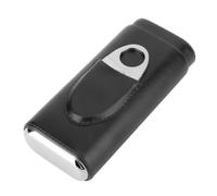 Estuche de cuero para puros, humidor de puros de 3 dedos, tubo de viaje forrado en madera de cedro con cortador, accesorios para puros para hombres(Negro)