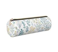 Estuche de cuero redondo para lápices, organizador de bolígrafos con estampado de flores silvestres y plantas, estuche portátil con cremallera, lindos útiles escolares para niñas y niños, para el e