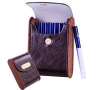 Estuche de cuero sintético for cigarrillos - Mini contenedor portátil con capacidad for 10-20 cigarrillos/encendedores de tamaño estándar for trabajadores de la construcción/obreros(Red-brown)