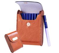 Estuche de cuero sintético for cigarrillos - Mini contenedor portátil con capacidad for 10-20 cigarrillos/encendedores de tamaño estándar for trabajadores de la construcción/obreros(Brown)