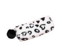 Estuche de felpa para niños, gran capacidad, organizador de artículos de papelería para niñas, escuela, oficina, neceser de cosméticos y dinero (café estampado de leopardo), Blanco, 20x8x3.5 cm