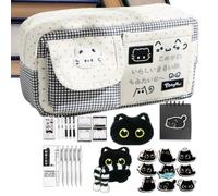 Estuche de gato de gran capacidad con cremallera, tejido suave y bonito | Set De Papelería Estuche De Lápices De Gato Negro Para La Escuela, La Universidad, La Biblioteca, La Casa, El Campus