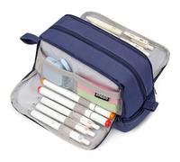 Estuche de gran capacidad con compartimentos, color azul marino, suministros escolares para niños, estuche grande para adolescentes y niños, bolsa especial extra grande con cremallera para adultos