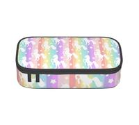 Estuche de gran capacidad con cremallera, diseño de unicornios en rayas coloridas, bolsa de almacenamiento portátil para artículos de papelería